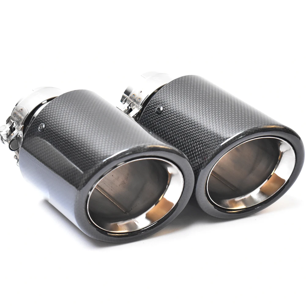 Car Universal Modiflcation Stainless Steel Single Glossy Curly Bevel Edge Exhaust Pipe Full Fiber Carbon Cover Muffler Tip