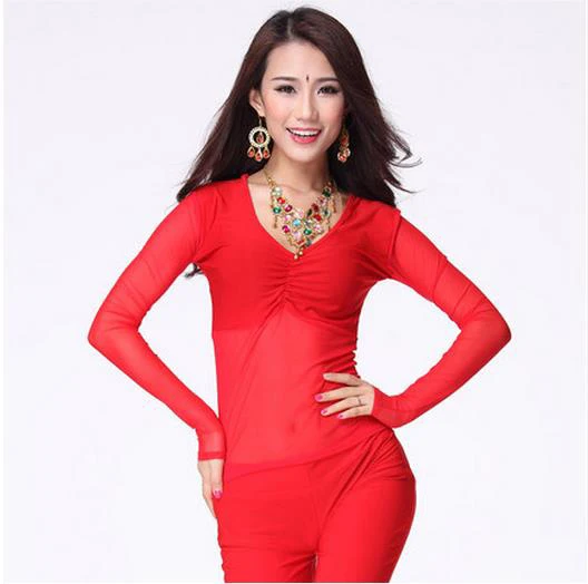 New arrival crystal cotton and mesh belly dance top momen long sleeves belly dance tops 9 colors sexy tops