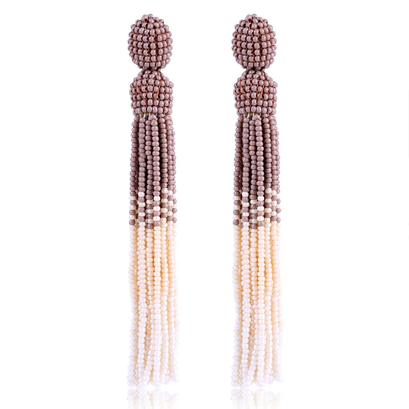 Bohemian yellow Multicolor Beads Tassel Earrings For Women Handmade Boho Ear Vintage Jewelry Long Big Statement Earrings  gift