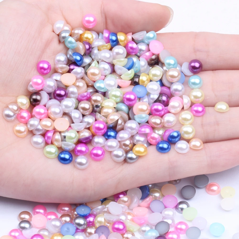 Half Round Pearls 5000pcs 6mm Colors Imitation Loose Glue On Resin Beads 3D Rhinestones For Nail Art Tips DIY Decoration