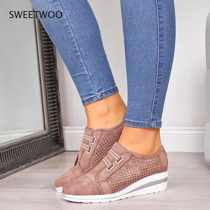 2021 New High Heel Lady Casual Women Sneakers Leisure Platform Shoes Breathable Height Increasing Shoes Women Flats