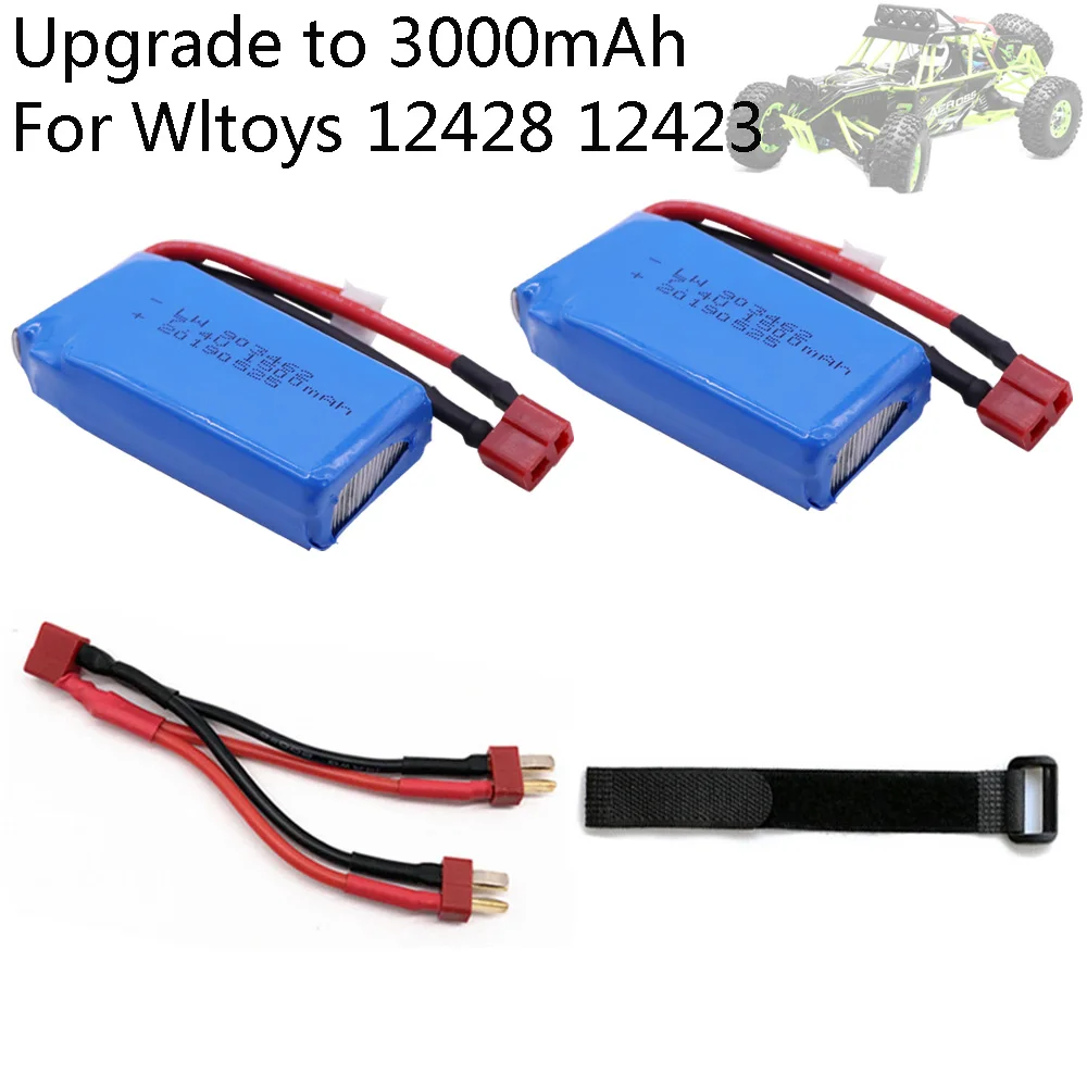 

7.4V 1500mah upgrade to 3000mAh Rc Lipo Battery 2S for Wltoys 12428 12423 1:12 RC Car 9125 Spare parts 7.4V battery for 12428