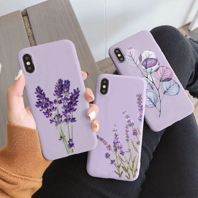 Lavender Flower Plant Back Cover Cases for iPhone 13 12 Mini 11 Pro Max XR XS Max X 10 SE 2020 6 6S 7 8 Plus Silicone Matte Case