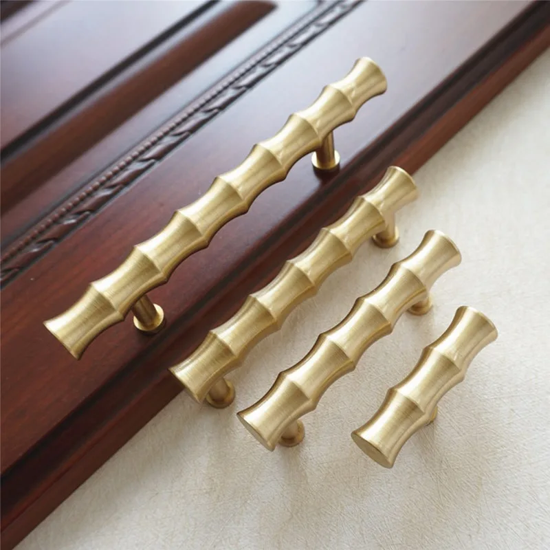 Bamboo Brass Kitchen Cabinet Knobs And Handles Gold Drawer Cupboard Door Pulls  - 1 Pack