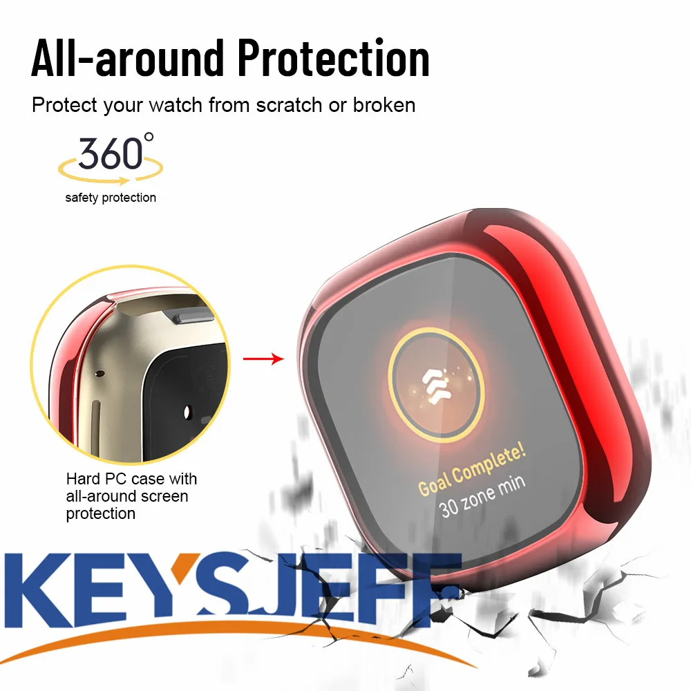 Screen Protector Case Compatible with Fitbit Sense Case /Versa 3 Hard Screen Protector Plated Bumper All Around Cover KJ61008