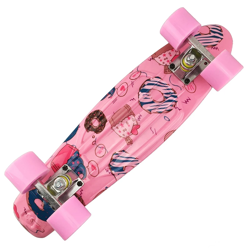 Pink Mini Penny Board Children Longboard Fish Board Cartoon Graphic Complete Skateboard Ready To Use Portable Scooter Toy 22\