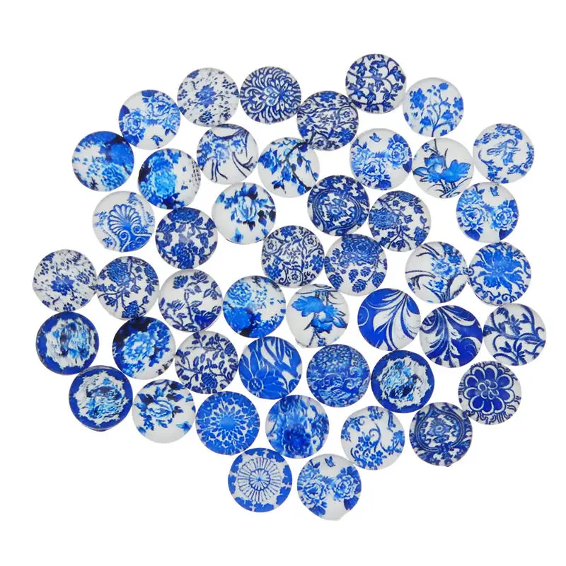 6 8 10 12 15mm Mixed Pattern Blue and white Porcelain Round Glass Cabochon Flatback Cabochons Jewelry DIY Findings Components