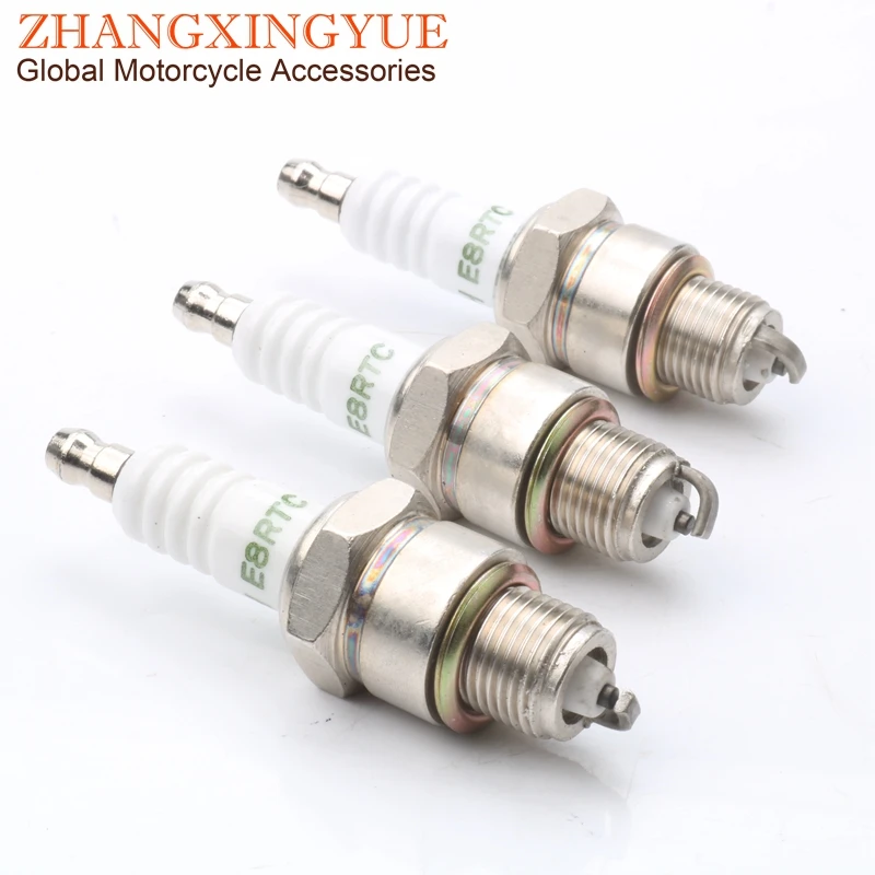 3PC E8RTC High Quality Spark Plug for BR8HS BR8HS10 BR8HS10 BR8HI BR8HV BR8HVX BR8HSA IWF24 W24FS-GU-ZU W24FS W3AP W3AS Motorcyc