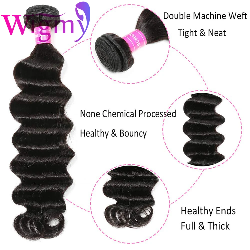 Wigmy Deep Wave 3 Bundles Deal Unprocessed Virgin Brazilian Deep Curly Human Hair Extensions Natural Color