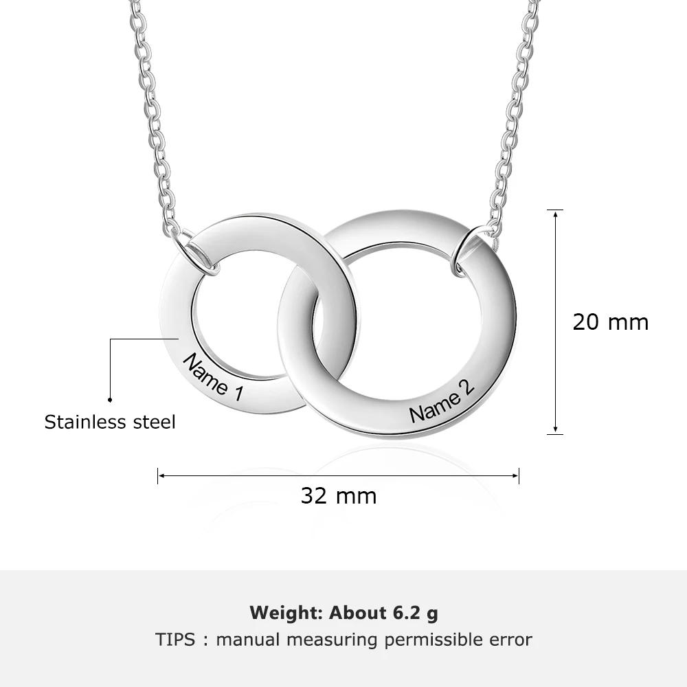 Personalized Name Necklace Double Circle Custom Necklace Mother Daughter Necklaces Stainless Steel Jewelry (Lam Hub Fong)