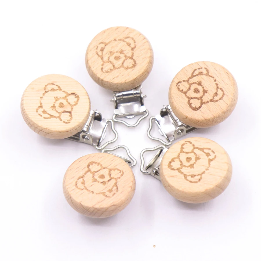 5Pcs/Lot Safe Brown Bear Wooden Clips Dummy Clip for Pacifier Clip Unfinished Non-Toxic Nipple Holder DIY Pacifier Clips Chain