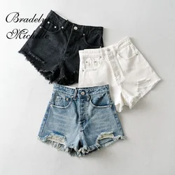 BRADELY MICHELLE 2021 Summer NEW Arrival Women Sexy Basic Denim High Waist Leg-openings Streetwear Short Jeans