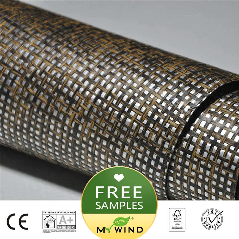 MY WIND Paper Weaving Dark Brown Texture Paper Weave With Silver Foil Background Wall Covering Special Wallpaper For Luxury Home