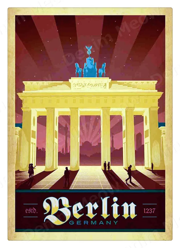 Singapore Sydney Berlin Metal Signs Travel Cities Landscape Poster Bar Cafe Home Decor Dubai France Cairo Wall Art Plaque MN163