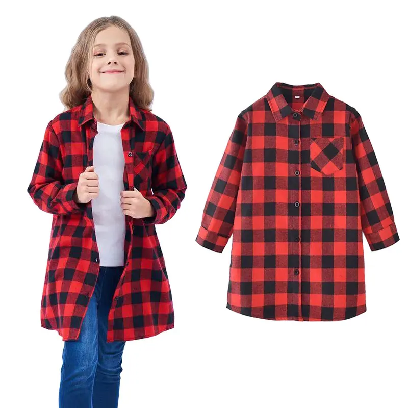 

Long Sleeve Kids Shirt For Girl Child Plaid Blouses Children's Shirts Girls Clothing Baby Girl's korean Blouse Children Clothes
