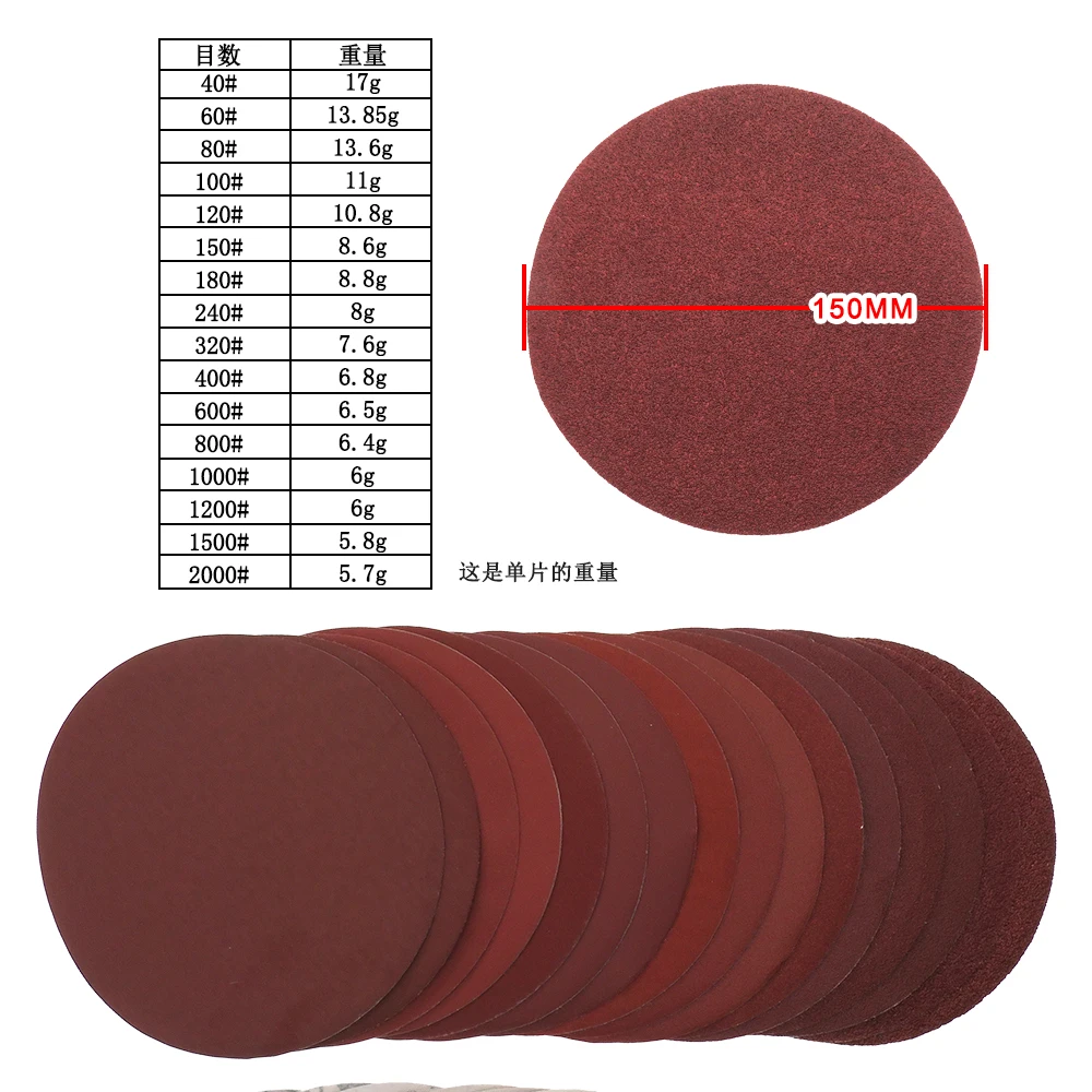 Disco de lixa redondo vermelho 150mm, 20 peças, 6 unidades, folhas de areia, lixa de gancho 40-2000, disco de lixa autoadesivo para bandejas de lixa