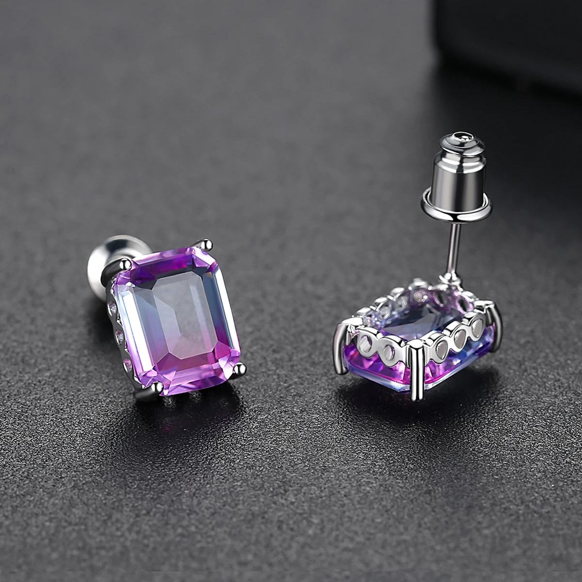 LUOTEEMI Square Blue Purple CZ Stud Earrings for Women Cute Wedding Engagement Fashion Jewelry Sweet Girls Christmas Gifts