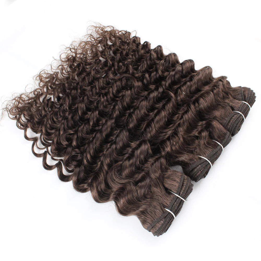 Kisshair-Deep Wave Cabelo Bundles, marrom escuro, peruano, extensão do cabelo humano, Remy Weave, cor #2, 3, 4 pcs, 10 a 24"