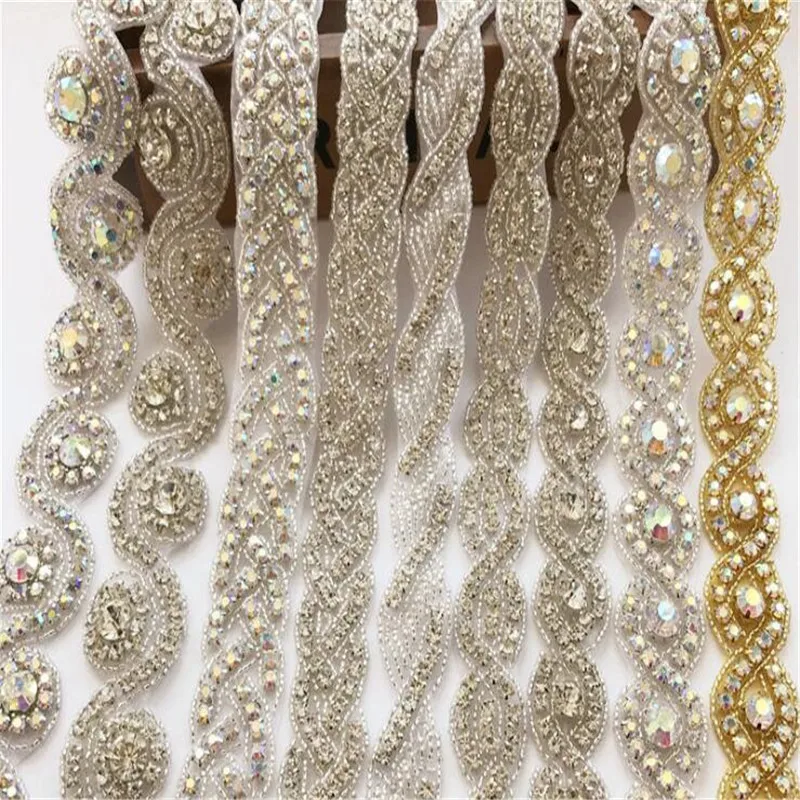 Wedding dress decoration ab rhinestone strip accessories bridal belt girdle lace trim hotfix chain