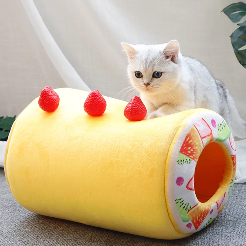 Cotton Cake Shaped Pet Bed for Cats, Funny Cute Kitten, Washable Sleep Cave, Warm Cozy Cushion, Sleep Nest, Winter