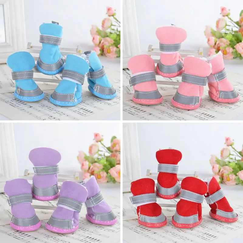 4pcs/set Anti Skid Rain Snow Boots Winter Reflective Pet Dog Shoes Warm For Small Cats Puppy Dogs Socks Booties Pet Paw Care