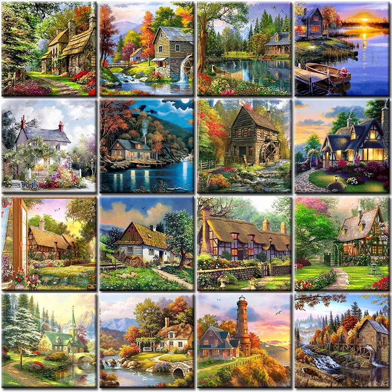 Town Diy Oil Painting By Numbers Landscape By Numbers Acrylic Paint Modern Wall Art Pictures Hand Painted Canvas For Home Decor