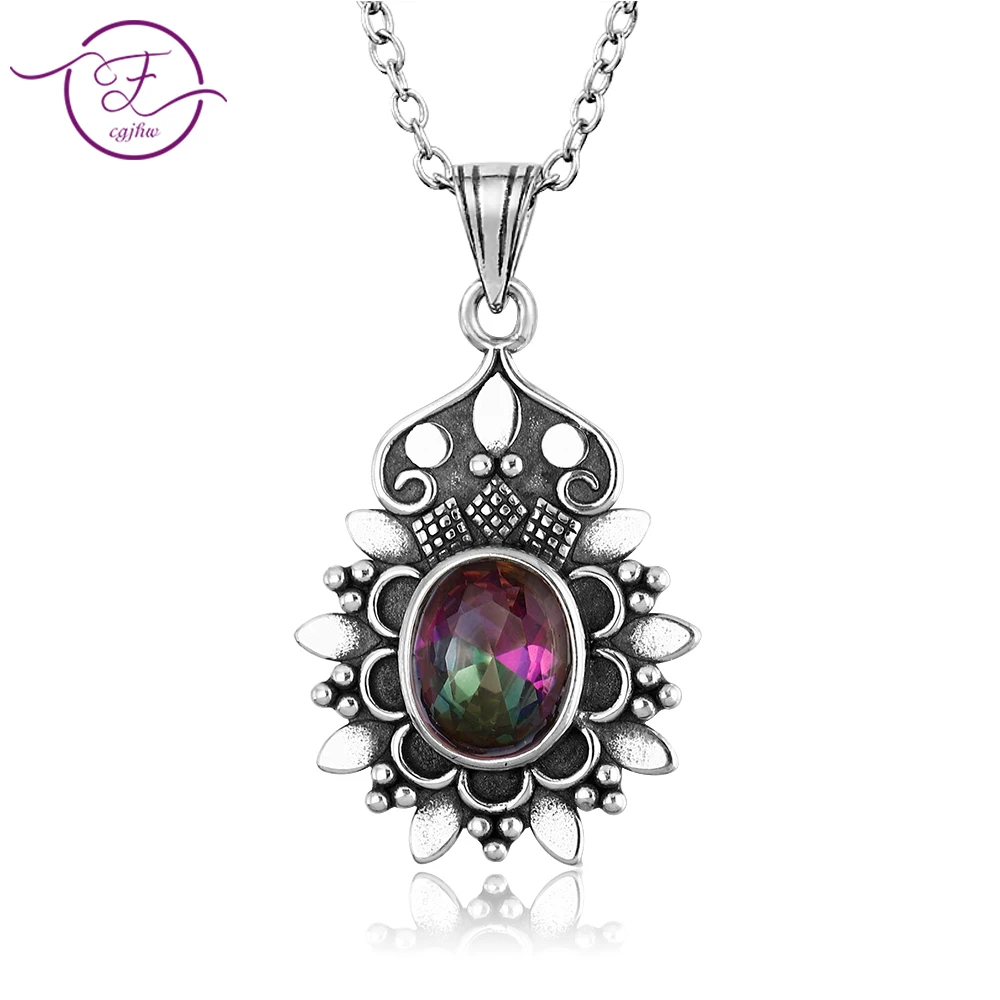 

Jewelry S925 Sterling Silver Pendant Necklace Oval 7X9MM Color Fower-Shaped Pendant Necklace Ladies Gift Wholesale Party