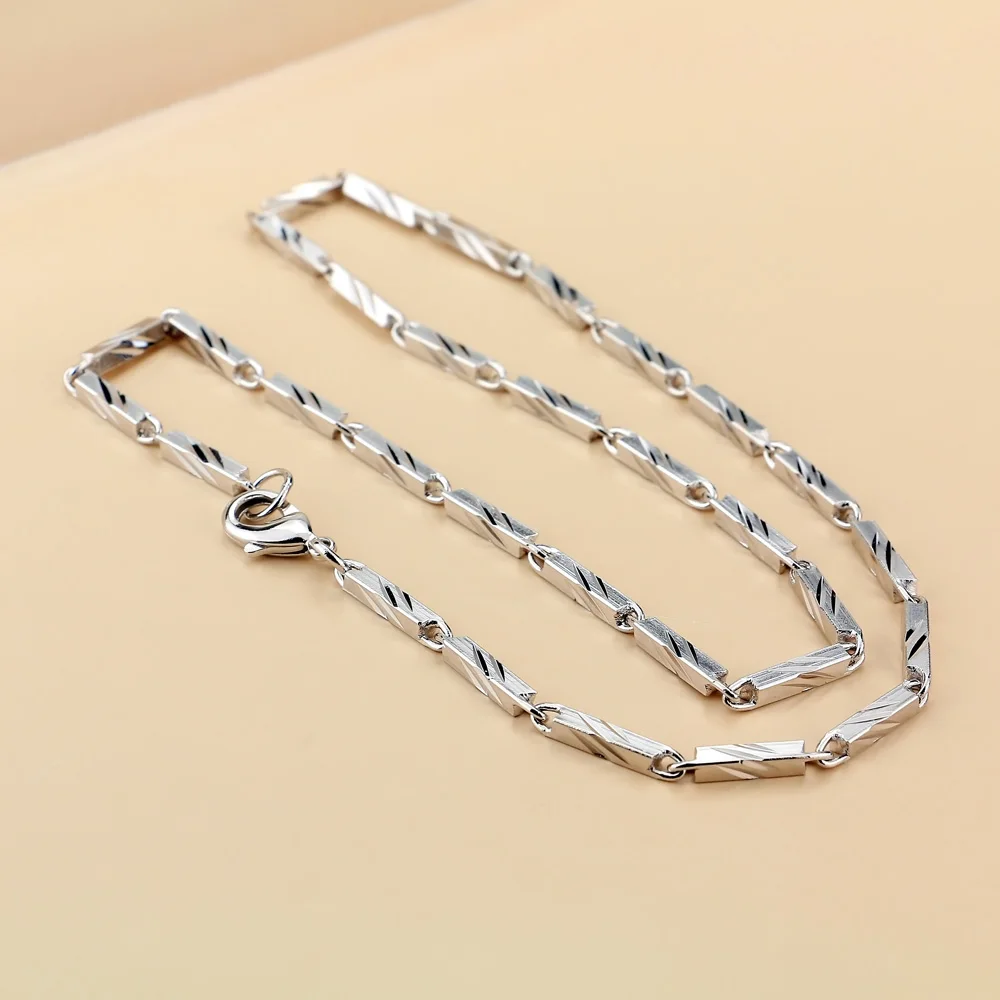New Fashion Punk Man & Woman Square Carving Pattern 925 Sterling Silver Necklace Men 3MM  20 inches Link Chain Jewelry