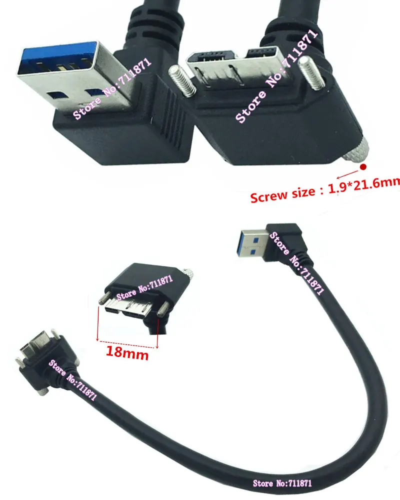 90 Degree Right Angle Bend Screw Fixed Micro Usb V3.0 Data charging Cable line Usb3.0 A Micro B Male charging Data Line cable