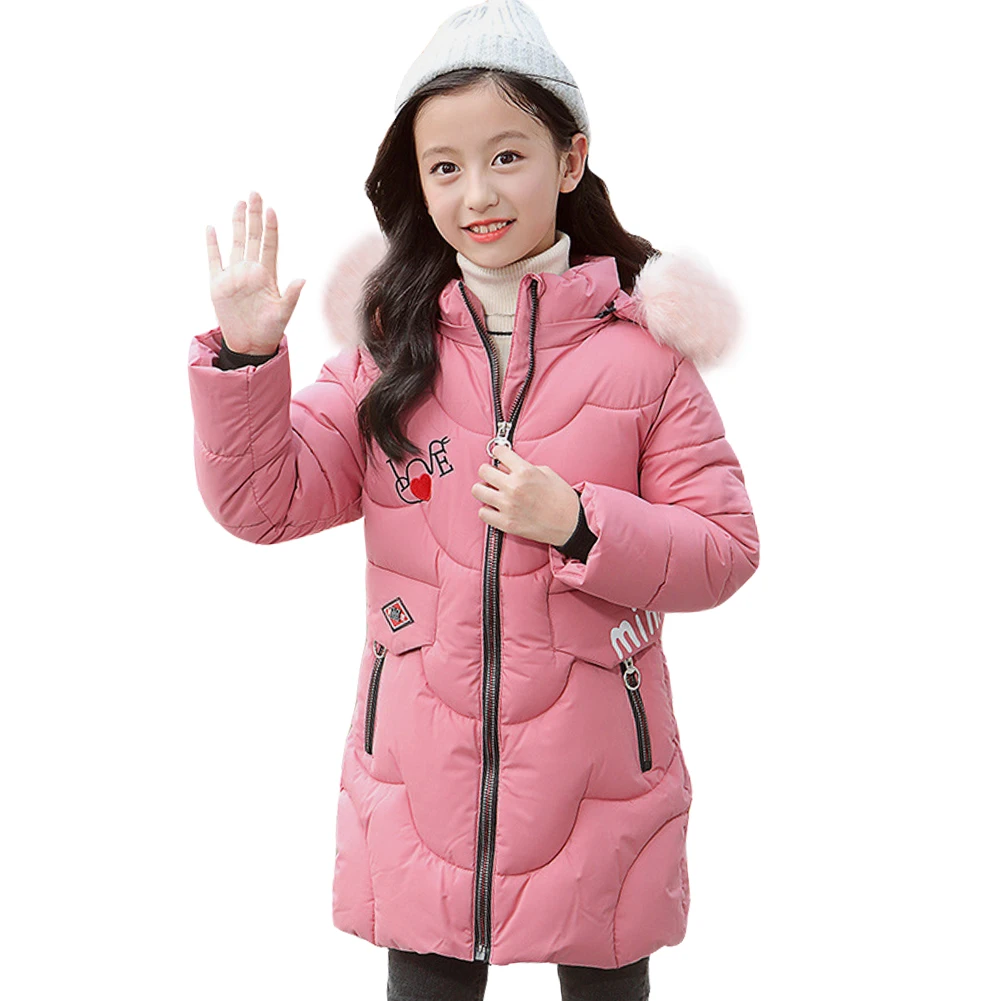 

Girls Puffer Jackets Winter Thicken Coat Casual Down Jacket Children Outerwear with Zipper Solid Outdoor Warm Hooded Clothes​