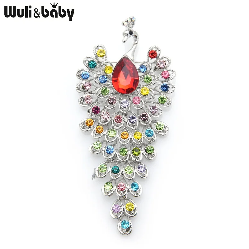 Wuli&baby Big Rhinestone Peacock Bird Brooches Women Beauty 3-color Bird Animal Weddings Party Office Brooch Pins Gifts view 4