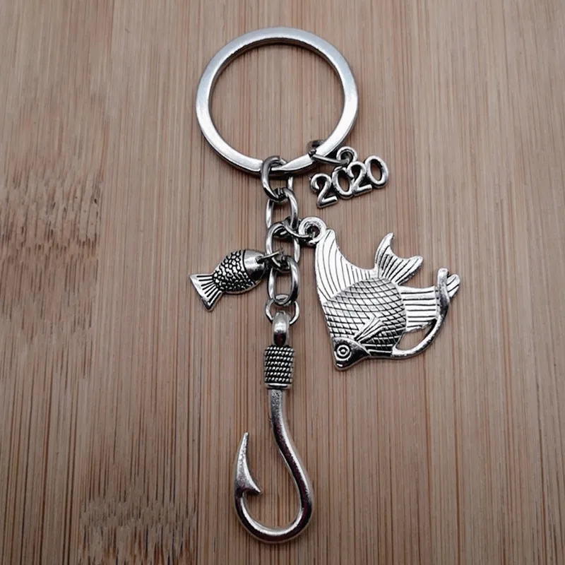 New fish hook couple fishing key chain water drop birth stone tassel key ring fish hook jewelry father\'s day gift friend gift