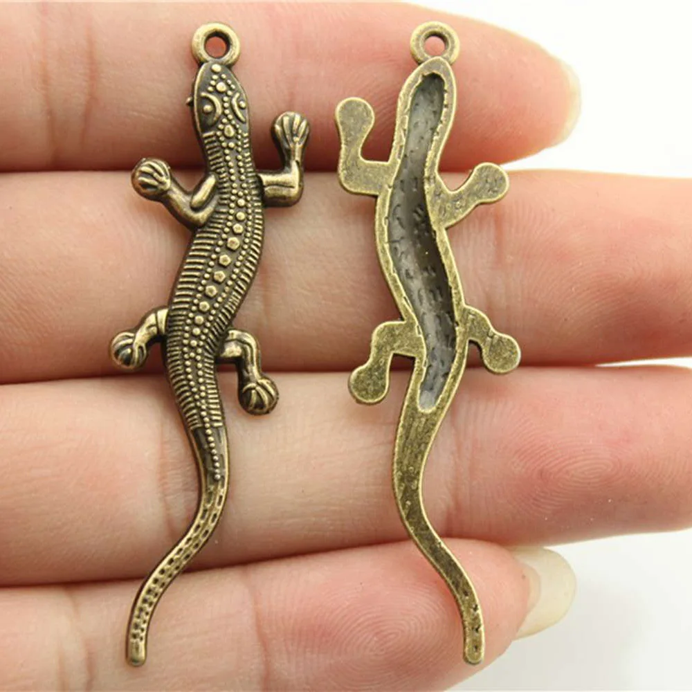 10pcs Charms Chameleon Gecko House Lizard Handmade Craft Pendant Making Vintage Tibetan Bronze Silver Color DIY For Necklace