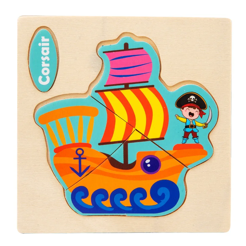 3D Wooden Puzzle Jigsaw Toys For Children Wood 3d Cartoon Animal Puzzles Intelligence Kids Early Educational Toys for children 6