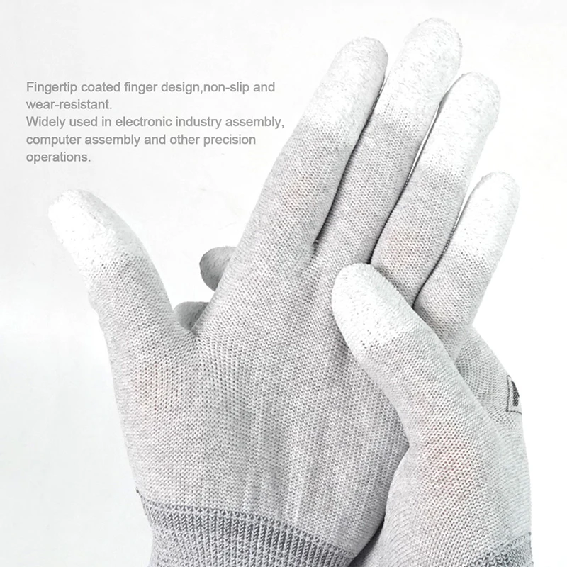 Guantes de seguridad antiestáticos ESD, guantes de dedo recubiertos de fibra de carbono PU para teléfono móvil, herramientas de reparación electrónica de computadora, 1 par