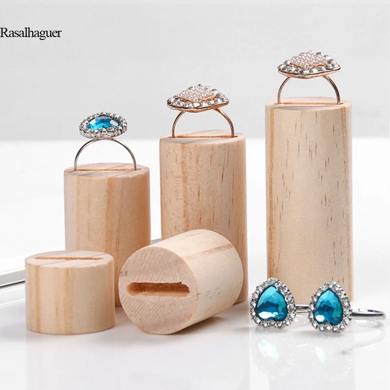 Baru Datang Pelat Cincin Log Desain Dasar Kayu 5 Buah/Set Populer Pemegang Cincin Penyimpanan Perhiasan Tampilan Berdiri Rak Cincin