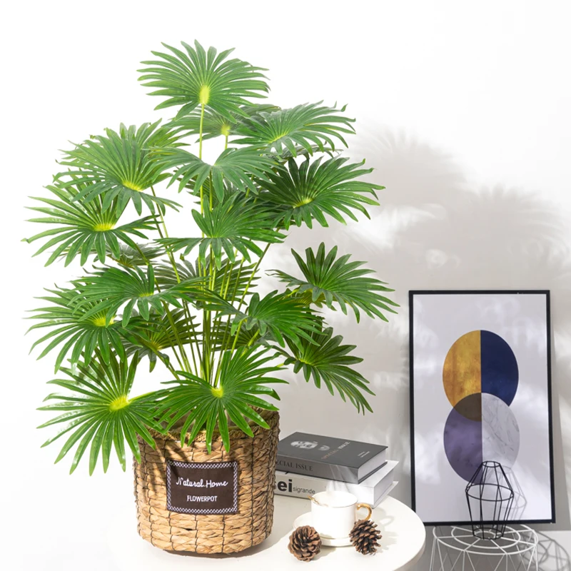 

50-95cm Large Artificial Plants Fake Tropical Monstera Fan Palm Tree Plastic Leafs Big Palm Foliage Branch For Home Garden Decor