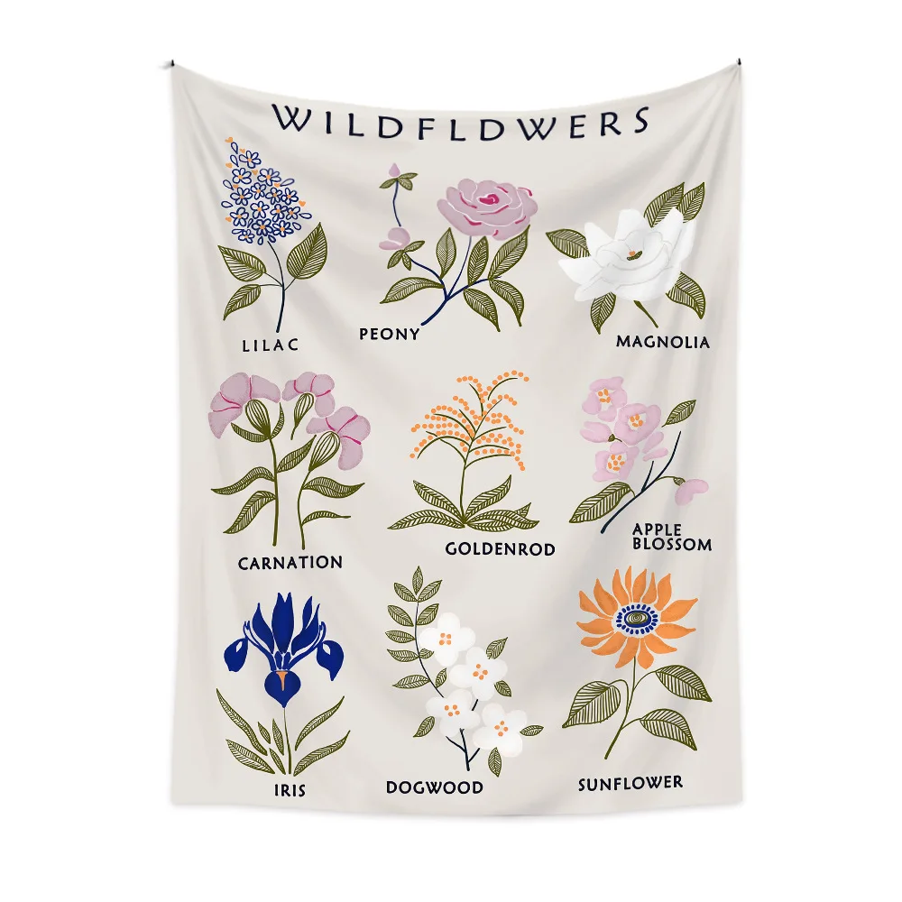 Wild Flowers Tapestry Home Decoration Nordic Ins Modern Floral Plant Painting Pictures Polyester Cloth Wall Hanging Blanket