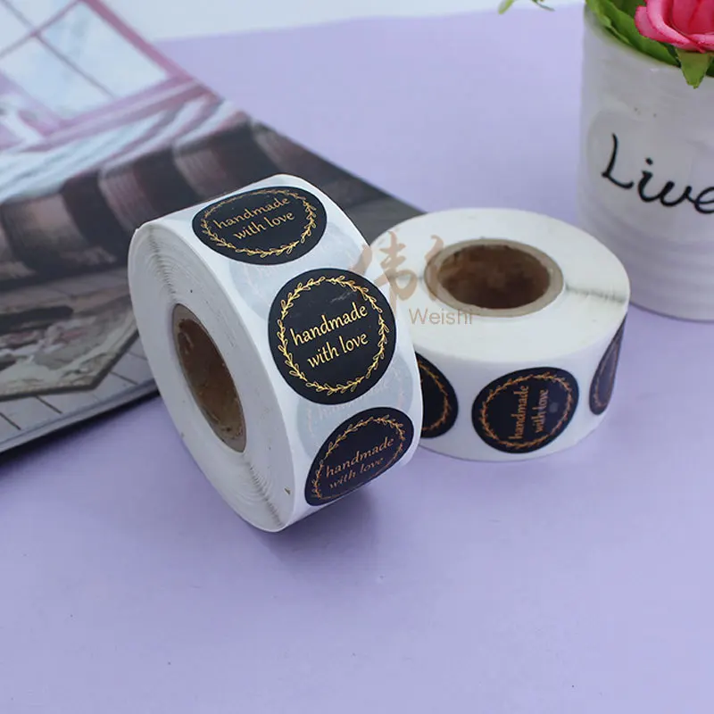 500pcs Handmade with Love Stickers Baking Label Wedding Sticker Party Label Decoration Envelope Seal Stationery Black Sticker