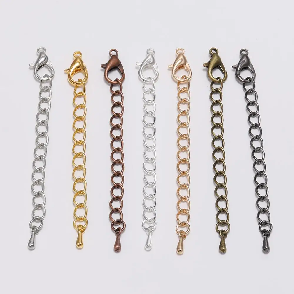 20pcs/lot 50 70mm Tone Extended Extension Tail Chain Lobster Clasps Connector For DIY Jewelry Making Findings Bracelet Wholesale