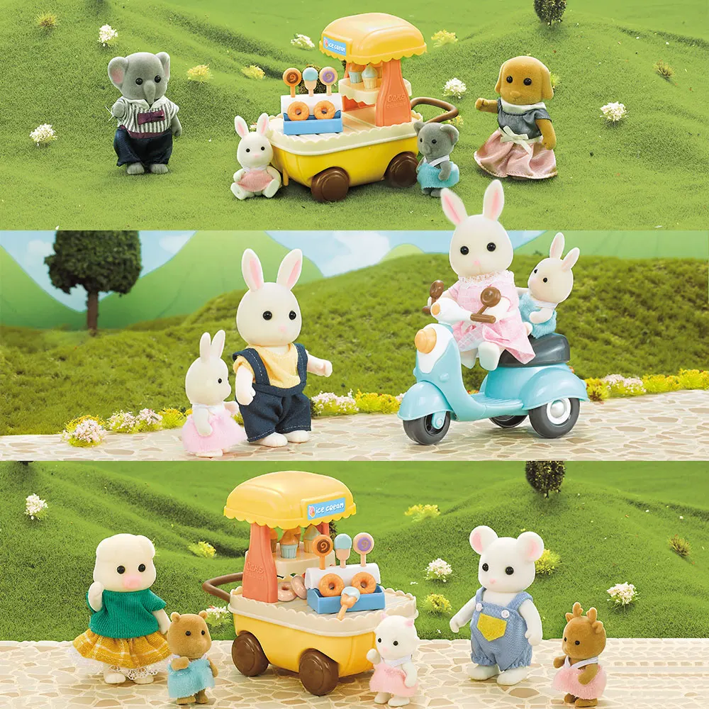 Famille Animaux de la Forêt, maison de courses, grand scooter bleu, accessoires miniatures, meubles pour poupées, mini fille jouant, cadeaux de Noël, 1/12