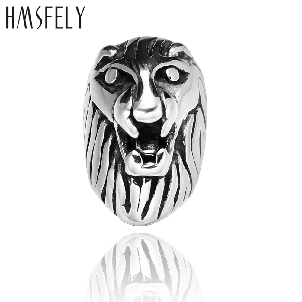 HMSFELY 8mm Big Hole 316l Stainless Steel Lion Head Beads Accessories For DIY Leather Bracelet Jewelry Making Animal Bead 5pcs