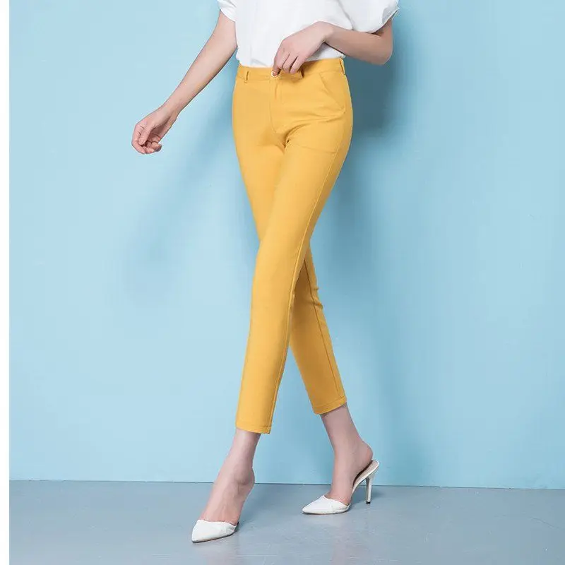 Korean Elegant Slim Pencil Trousers Women\'s Formal Pants Spring Office Legging Pantalones Plus Size 4xl Ankle-length Spodnie