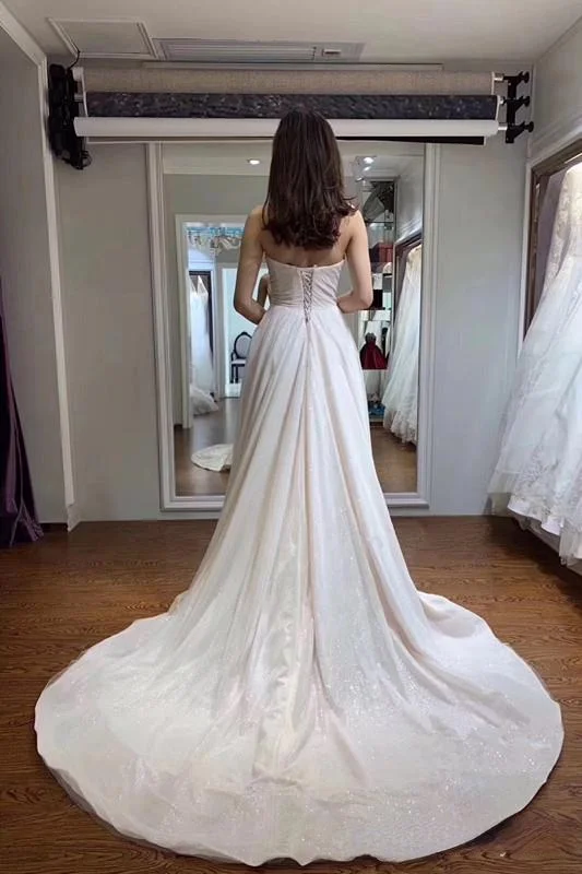 New A-Line Sweetheart Wedding Dress Long Sexy Sleeveless Formal Simple Bride Marriage Robe Noiva Wedding Gowns