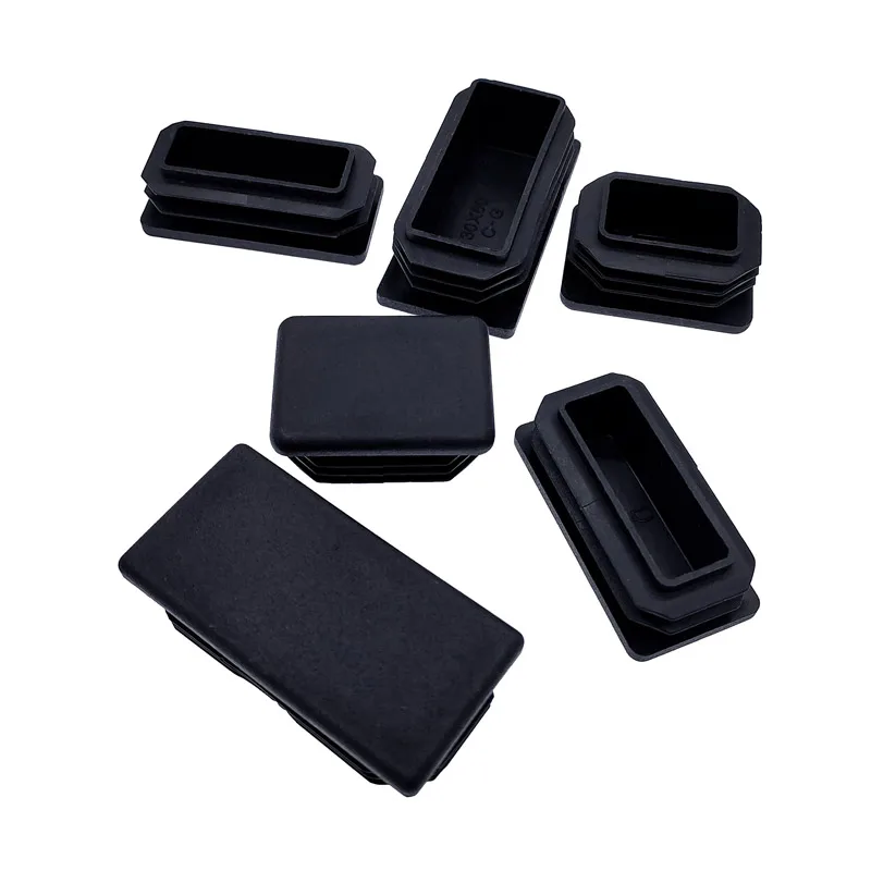 2Pcs Steel Plastic rectangular pipe plug Furniture Leg plug Anti Slip Feet Protector Pad tube cap plug cap Black