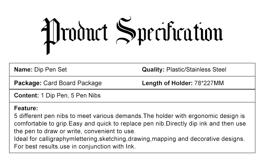Neue Ankunft Dip Stift Manga Kalligraphie Dip Stift Halter + 6 Schreibfedern für Schriftzug Skizzieren Zeichnung Kit Brunnen Stift Schreibwaren liefert – Detail 2