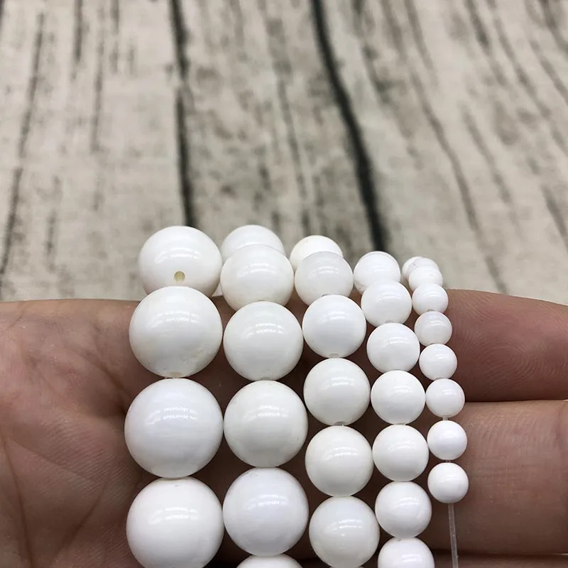 Natural Stone Beads White  Tridacna Shell Round Loose Beads For Jewelry Making DIY Bracelet 15\