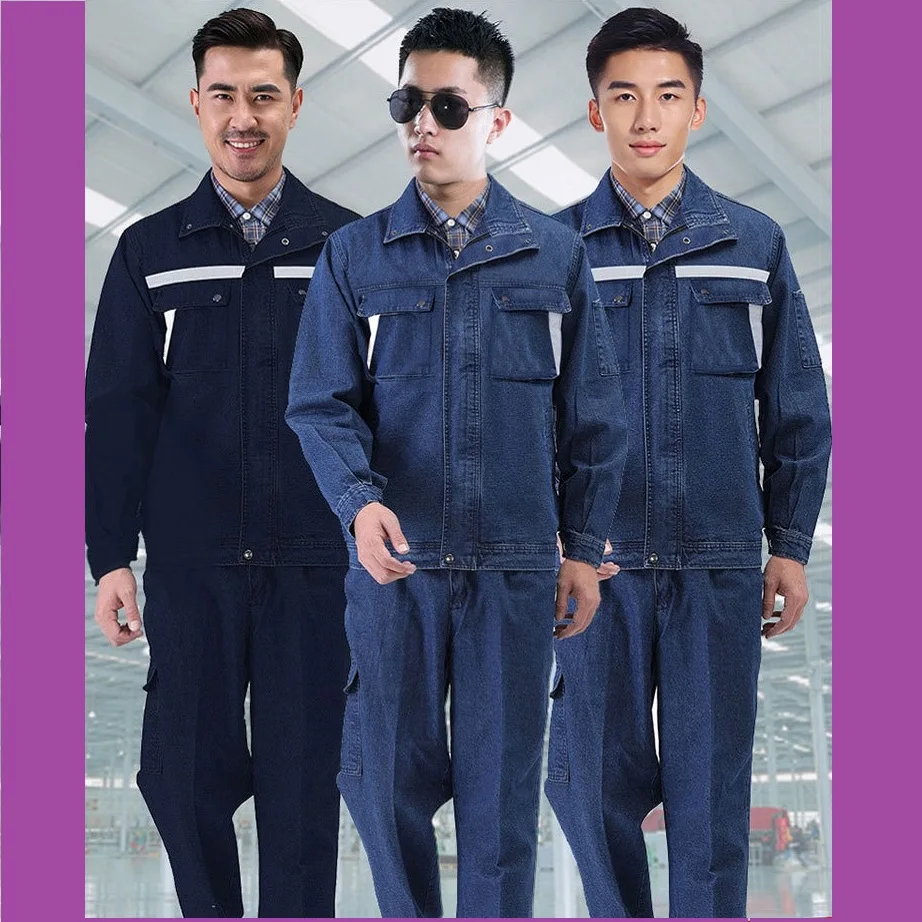 Autumn Winter Welding Suit Denim Work Clothing For Men Jacket Pants Long Sleeve Wear Resistant Welding Uniform Coverall Thick4xl