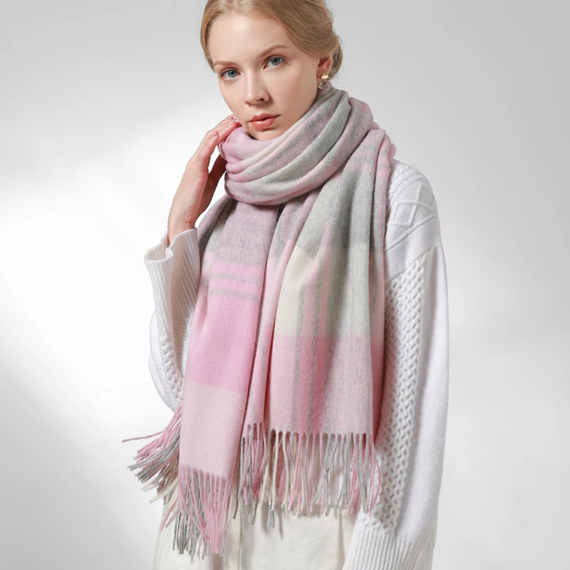 Plaid Wool Scarf For Women Thicken Shawls and Wraps Checkered Tassel Pashmina Echarpe Winter Cashmere Scarves Foulard Femme