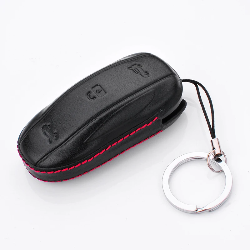 4D Car Geunine Leather Key Case Holder For Tesla Model S Model X Key Cover Protect Key Accessories